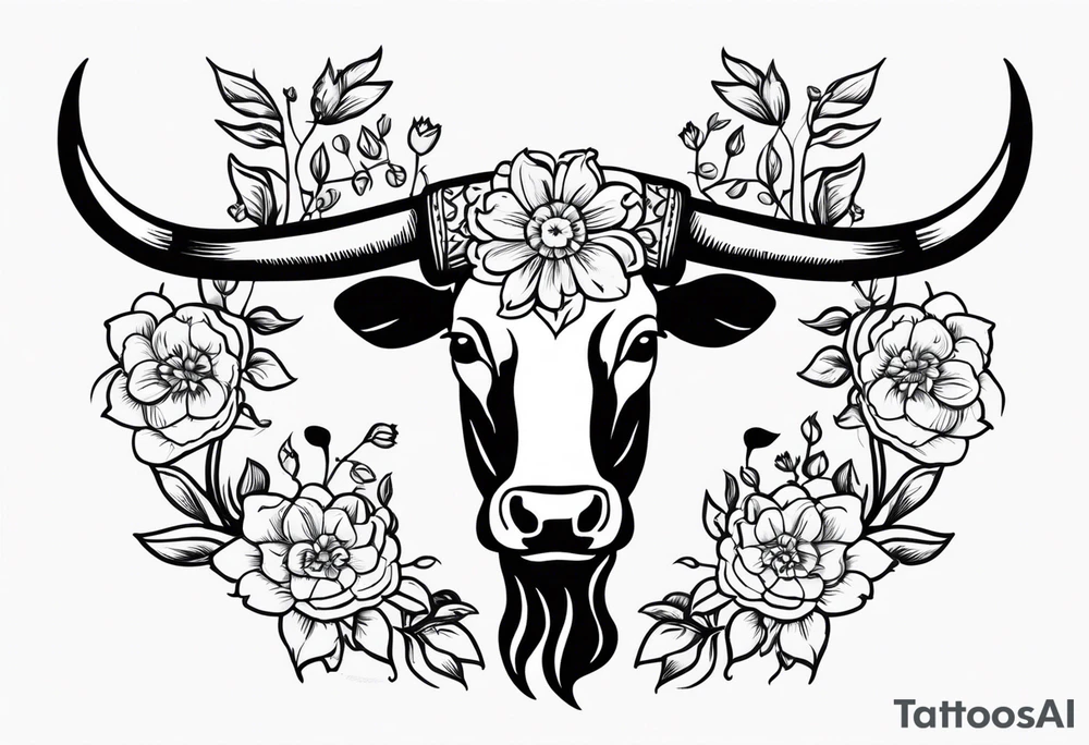 floral steer head with “well the devil can scrap but the lord has won” under it in cursive tattoo idea