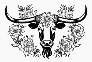 floral steer head with “well the devil can scrap but the lord has won” under it in cursive tattoo idea