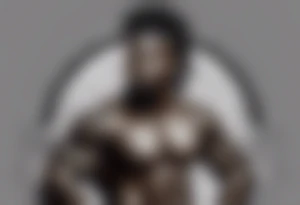 homem guerreiro Ogun africano realista de corpo inteiro em preto e cinza com fudo savana tattoo idea