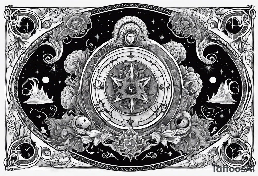Beautiful Eldridge horror creature, astrology scene tattoo idea