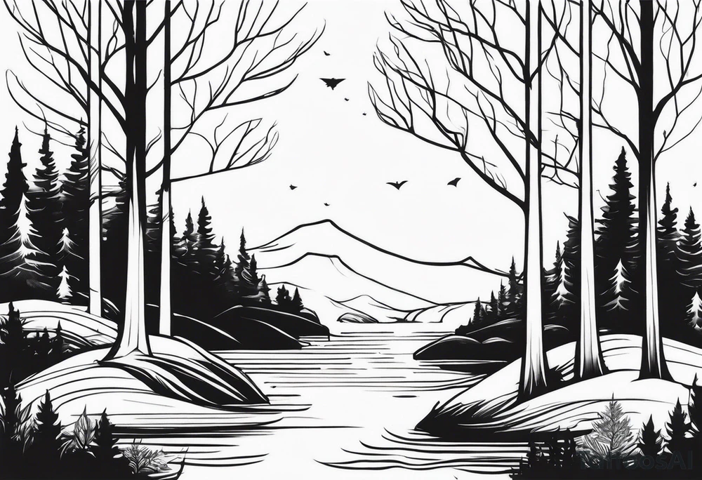 Forest that changes into an ocean tattoo idea