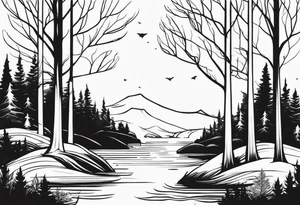 Forest that changes into an ocean tattoo idea