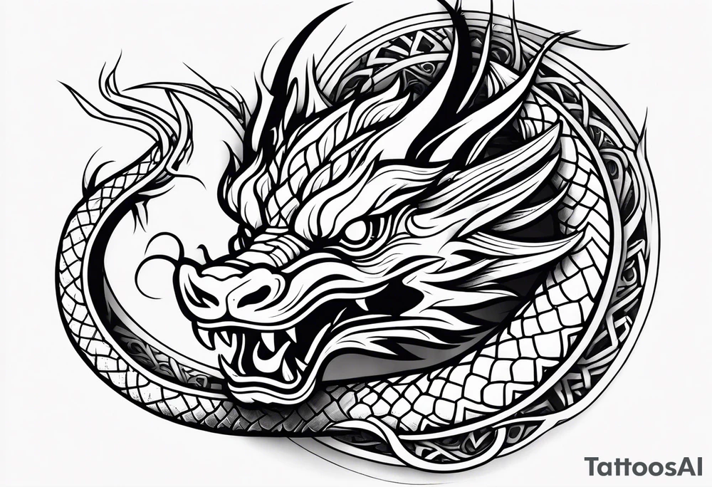 Fierce Chinese dragon black outline tattoo idea