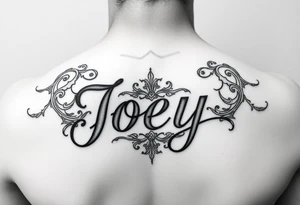 Ornamental tattoo stencil with the name Joey incorporated into the linework tattoo idea