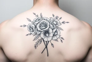 vintage bouquet of wild roses and meadow flowers with morning dew tattoo idea