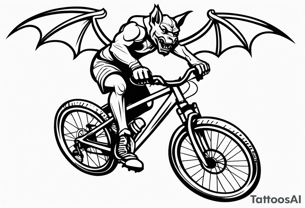 gargoyle riding a full suspension mountain bike with a shadow no background tattoo idea