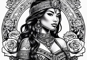 Mayan princess with roses & desert tattoo idea