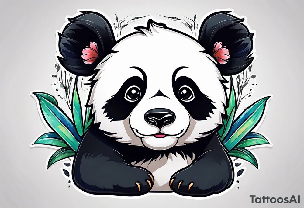 Cute panda only face with bamboo tattoo idea