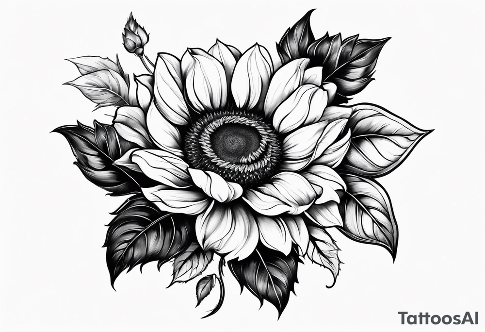 sunflower  rose tattoo idea
