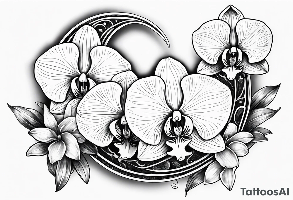 Orchids and a crescent moon tattoo idea