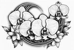 Orchids and a crescent moon tattoo idea