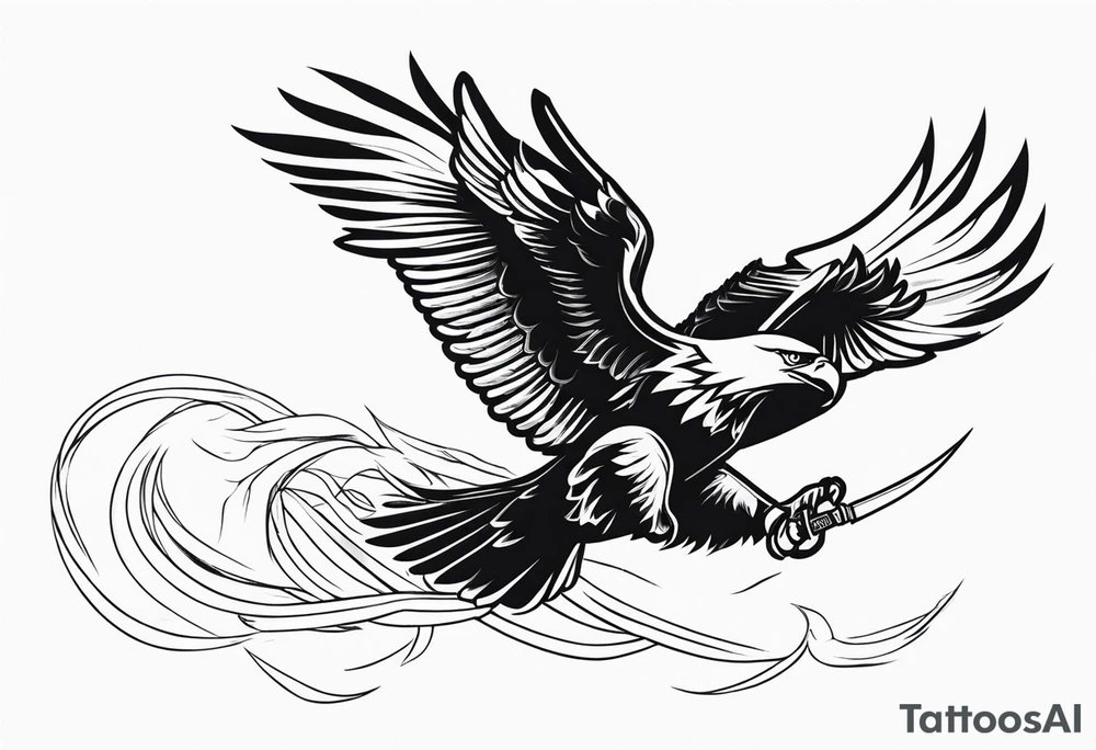 Traditional Eagle swooping into battle carrying sword tattoo idea