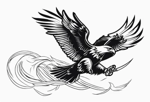 Traditional Eagle swooping into battle carrying sword tattoo idea