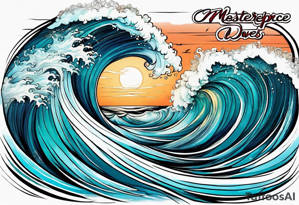 ocean waves with "come what may" written underneath in cursive for forearm tattoo idea