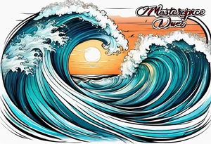 ocean waves with "come what may" written underneath in cursive for forearm tattoo idea