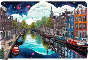 Glass animals in Amsterdam canal in space featuring galaxy colours tattoo idea