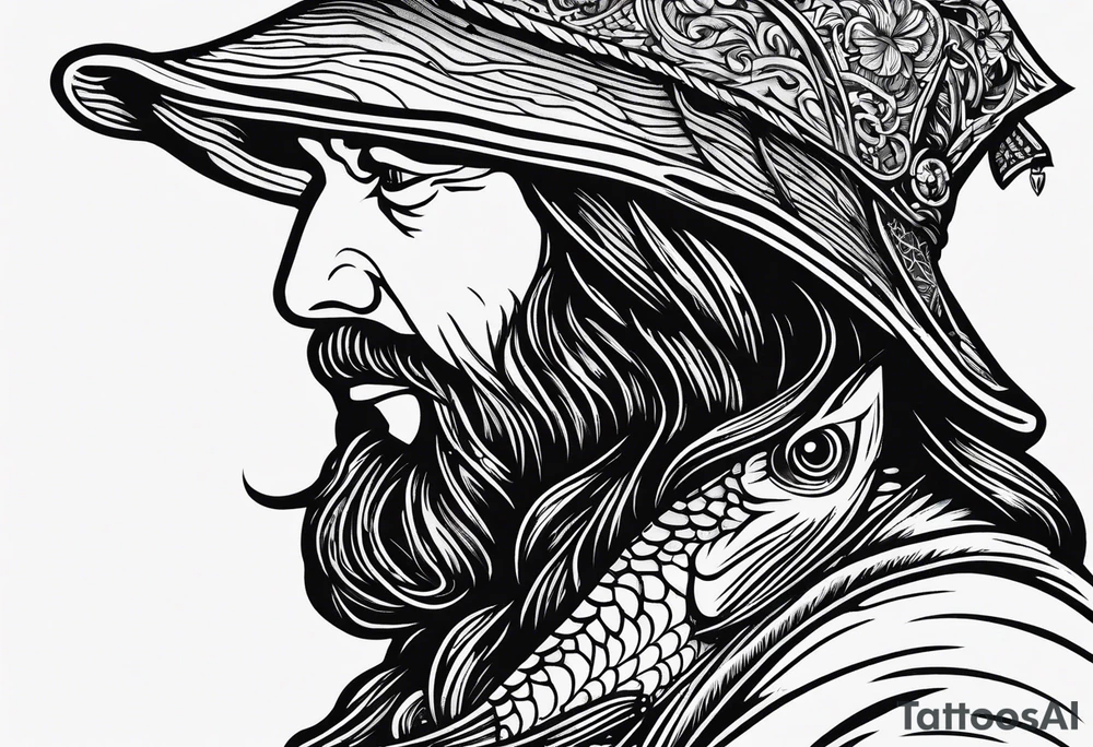 fisherman woodcut tattoo idea