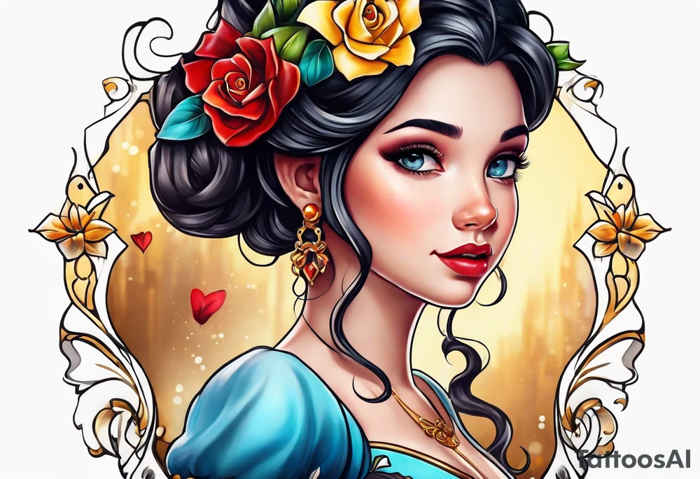 girl toddler made into a disney princess tattoo idea