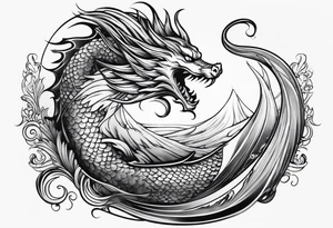 long flowing mermaid or dragon 
fan tail tattoo idea