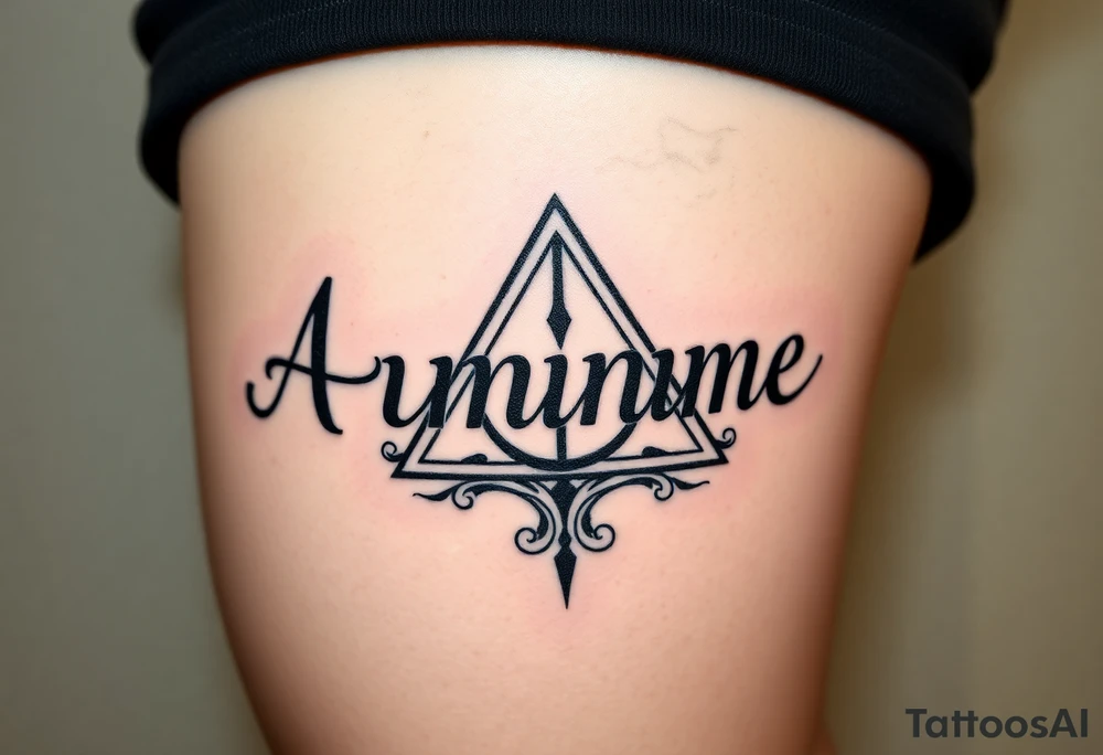 Amanda name with Harry Potter deathly hallows tattoo idea
