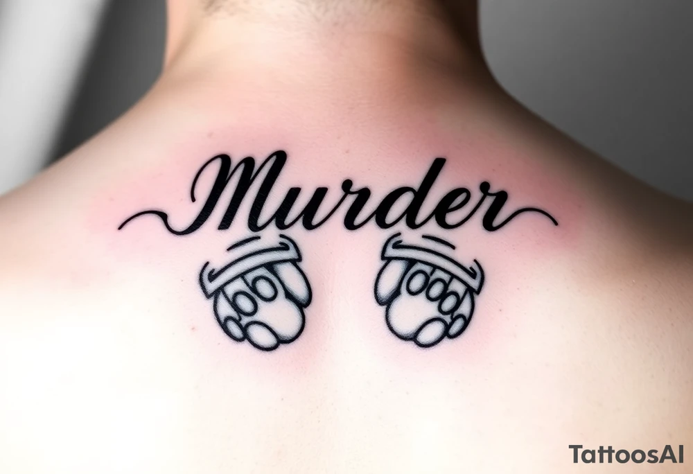 Murder mittens in cursive writing with two cat paws underneath tattoo idea