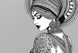 Full sleeve arm mandala henna female tattoo with mushroom henna at shoulder tattoo idea