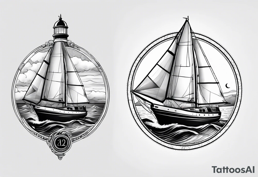 sailboat sail patched in such a way that it resembles a maritime lighthouse. tattoo idea