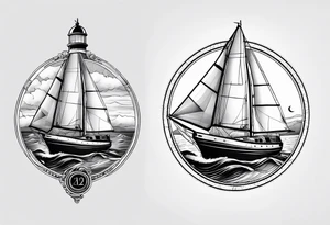 sailboat sail patched in such a way that it resembles a maritime lighthouse. tattoo idea