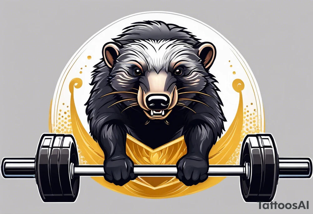 Muscular old honey badger lifting barbell. tattoo idea