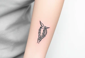 Skeleton hand reaching out of the ocean for a flying swallow tattoo idea