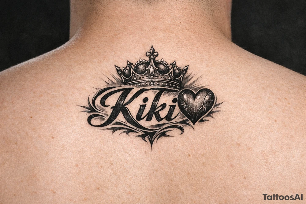Kiki name with heart and crown tattoo idea