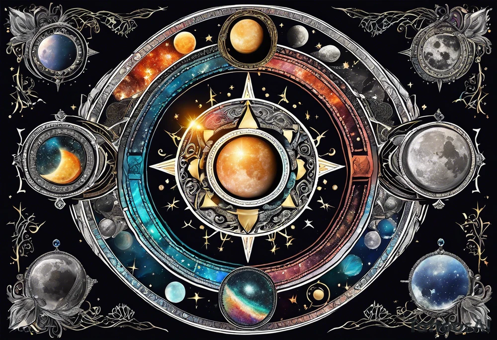 Astrology, Cancer, Natal Chart, symbolic, vision, yin yang, the moon, the sun, Uranus, Pluto, spiritual third eye, mystical armband tattoo idea