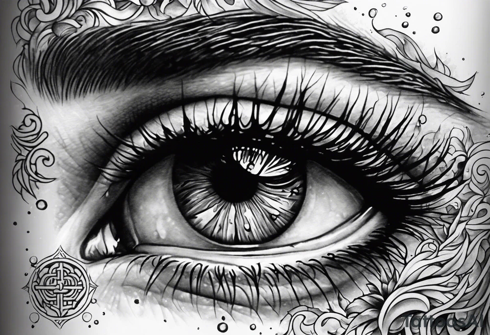 Realistic eye crying tears of tragedy death and betrayal tattoo idea
