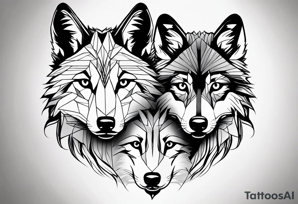 2 wolf cubs adoring and cute (one female, one male) tattoo idea