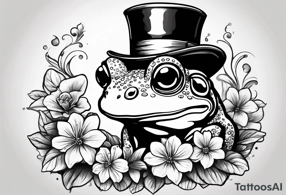 Frog in a top hat holding flowers to go on a date tattoo idea