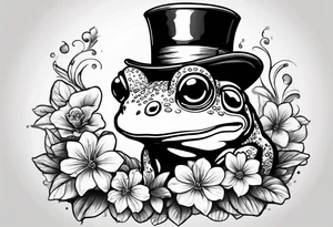 Frog in a top hat holding flowers to go on a date tattoo idea
