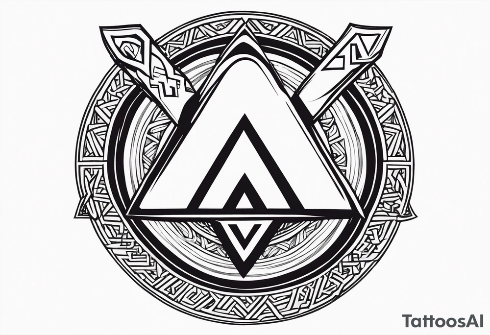Valhalla sword shield axe Valknut tattoo idea
