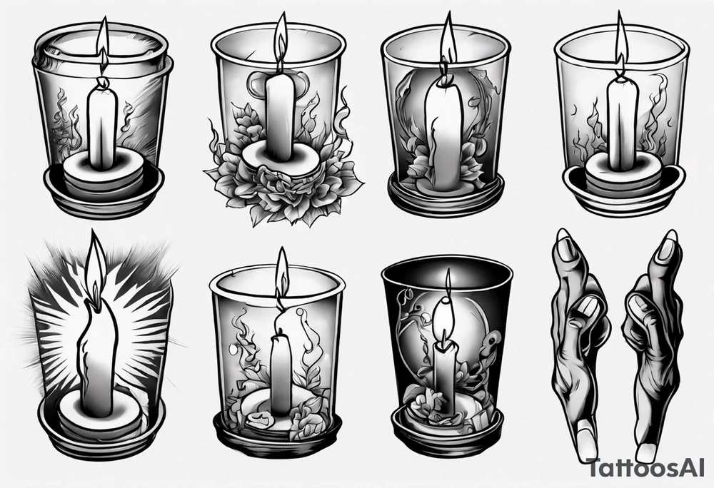 Burning candle in finger loop holder tattoo idea