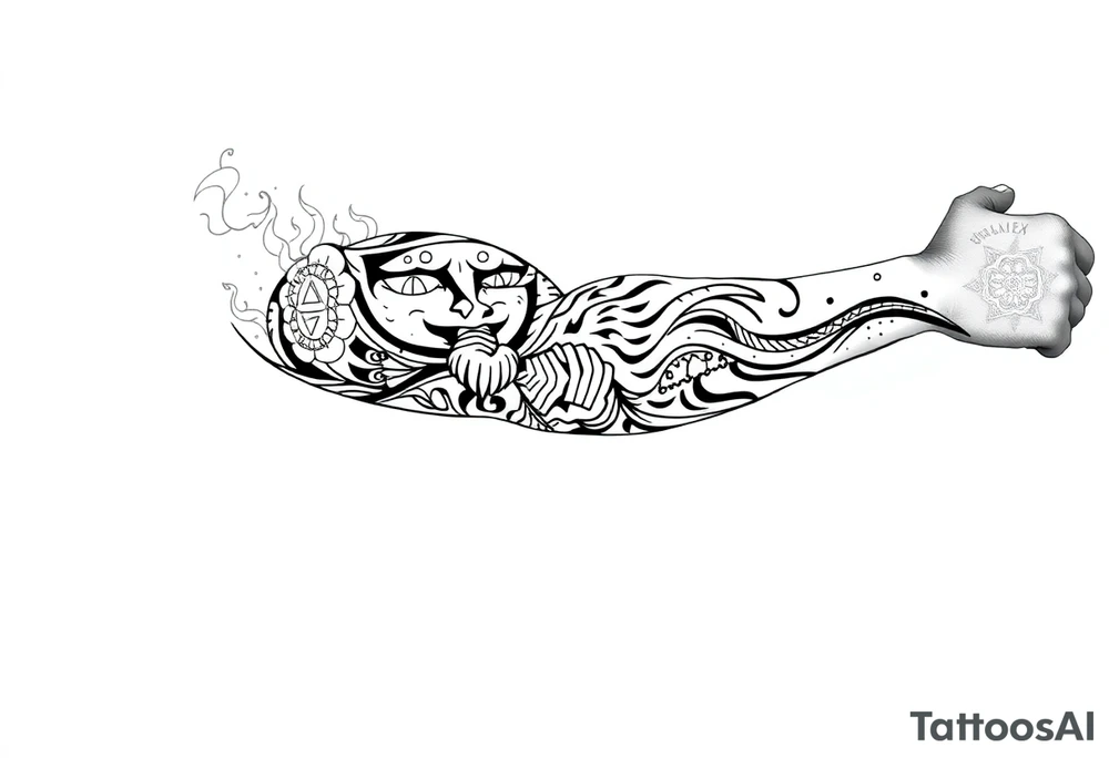 Tribal Sicilian sleeve with patterns
And symbols with a Leo tattoo idea