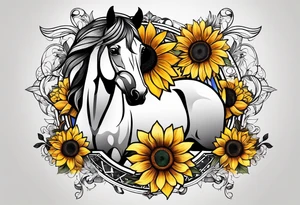 Horse, compass, sunflower tattoo idea