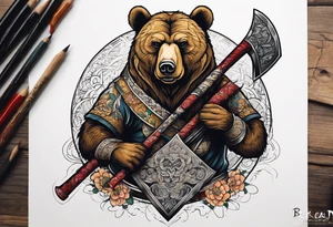 anthropomorphic bear with a two-handed ax tattoo idea