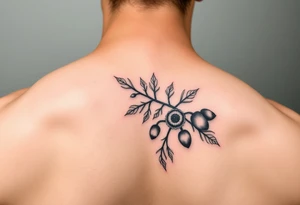 colored tattoo on the shoulder with the image of an oak branch and poppy seeds tattoo idea