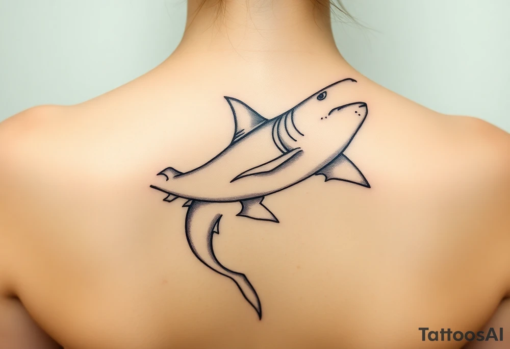 one lemon shark and one whale shark swimming upwards towards the neck tattoo idea