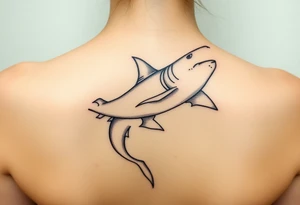 one lemon shark and one whale shark swimming upwards towards the neck tattoo idea