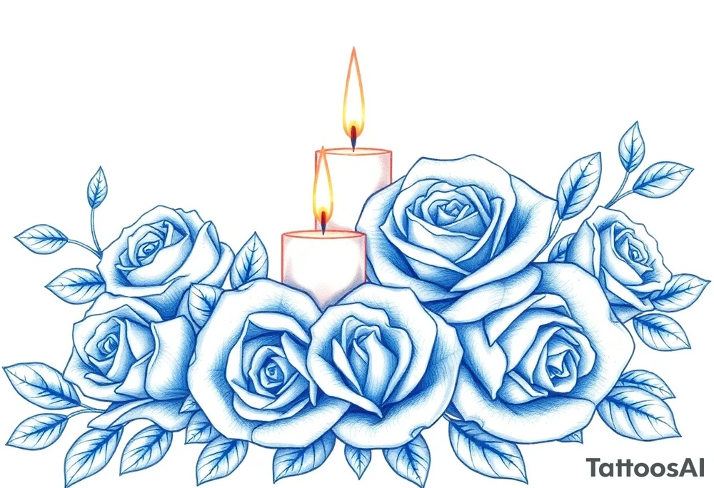Passed love one, roses, candles, blue tattoo idea