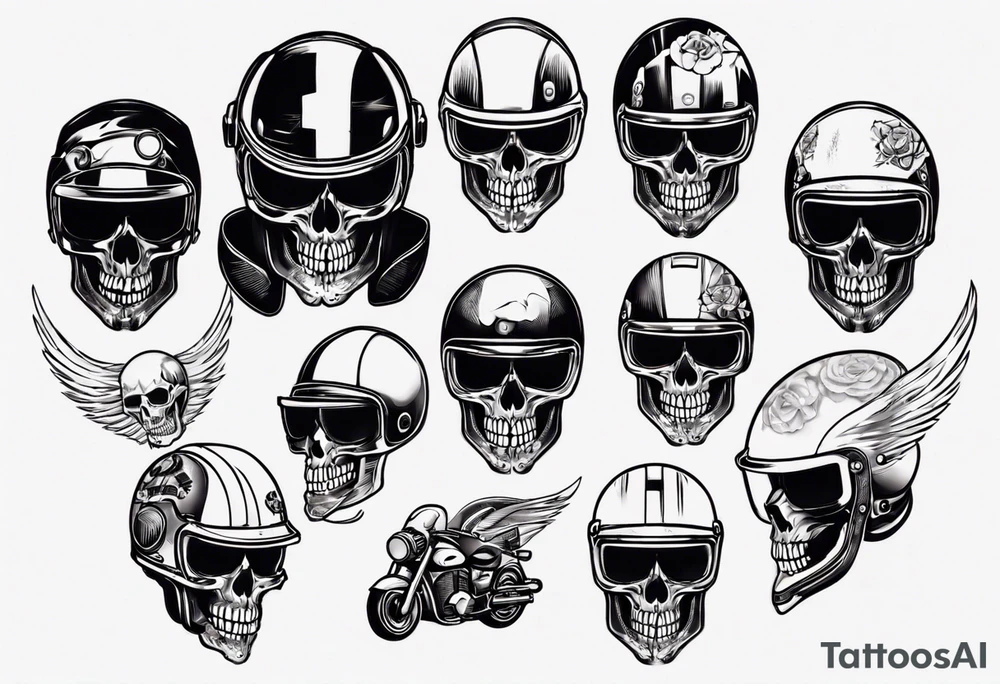 Skull with motorcycle helmet tattoo idea