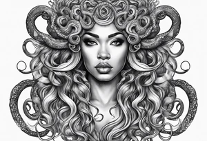 Black woman Medusa tattoo with a beautiful face only showing from the nose up. Octopus tentacles for hair tattoo idea