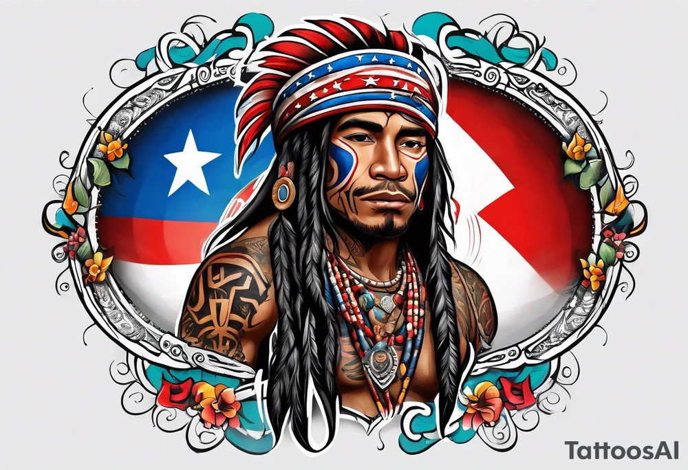 Taino with the Puerto Rico, U.S. Virgin Islands, and Trinidad flags. tattoo idea