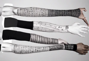 men’s arm sleeve, 1/18 and 8/31 roman numeral small print tattoo idea