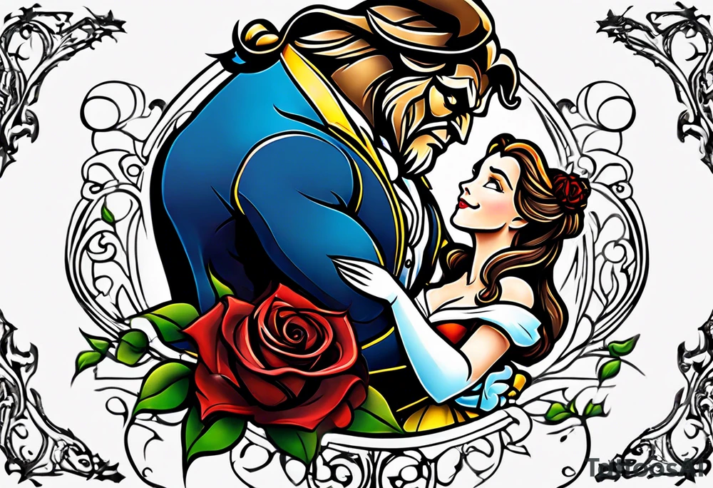 Passionate Beauty and the Beast embrace tattoo idea